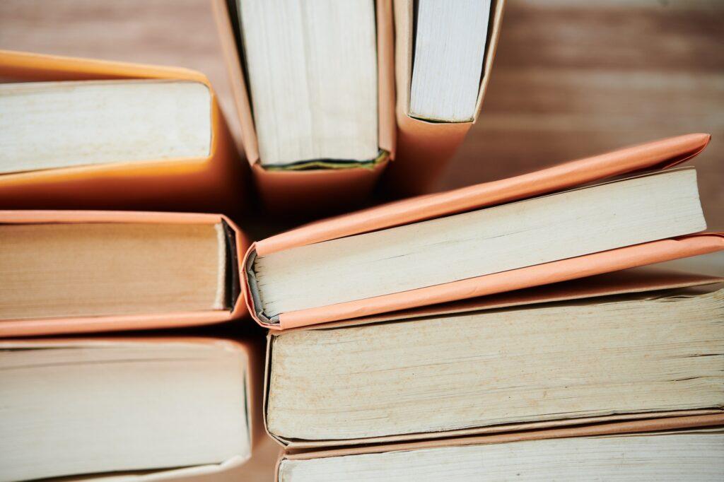 Stack of Books in College Library